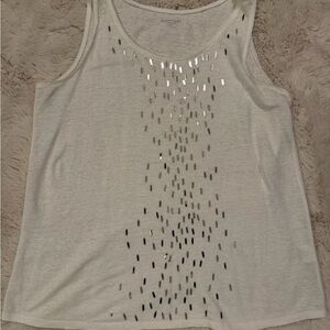 Eileen Fisher White Tank with Silver Sequin Cascade